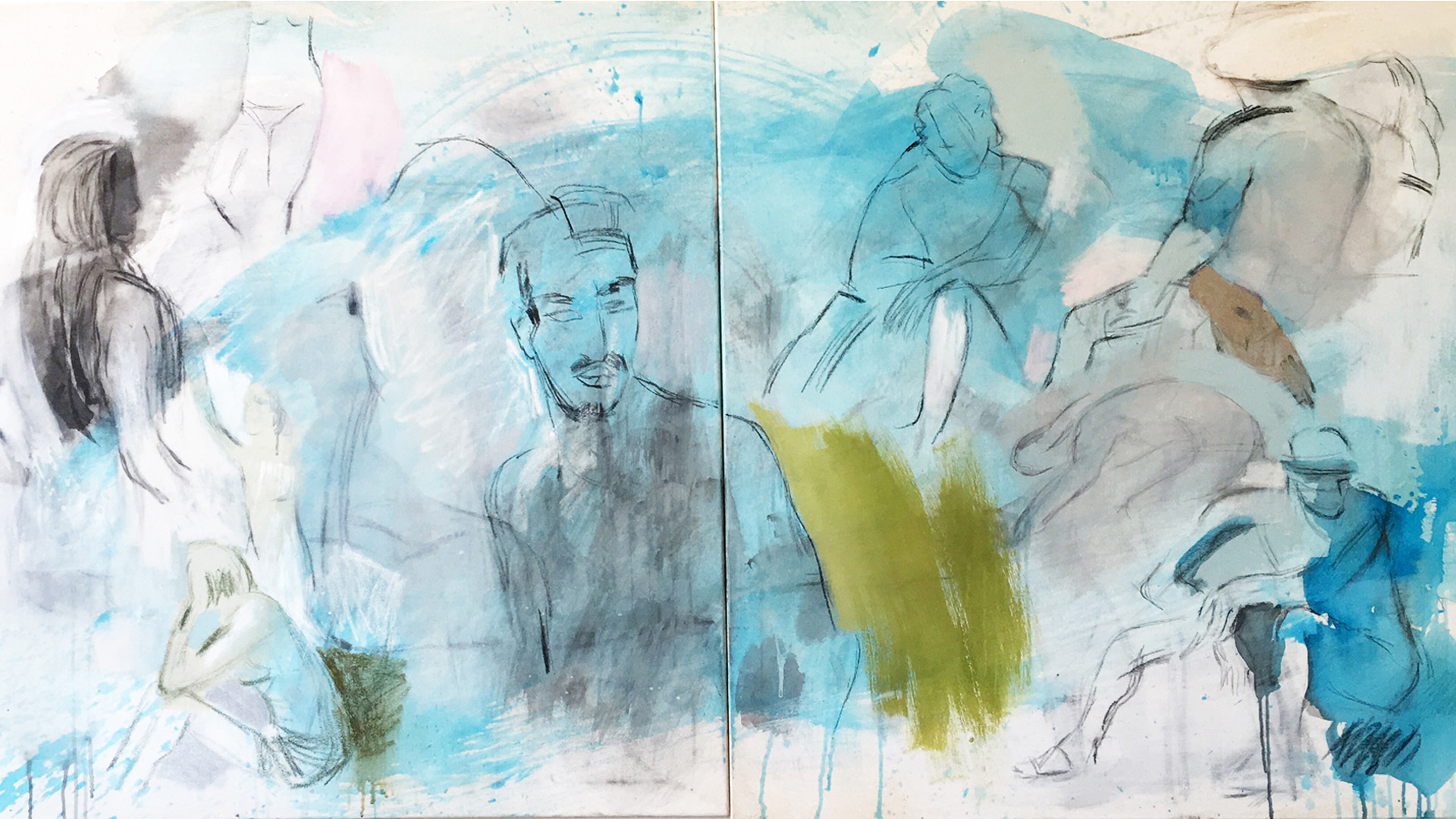 angeli turchese // Mischtechnik auf Nessel // 100 x 200